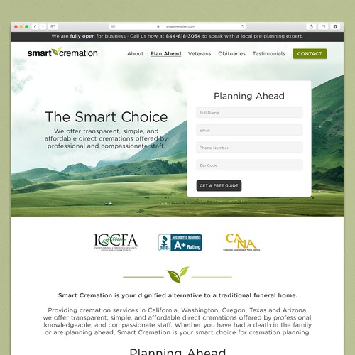 Landing Page for Cremation Services Company