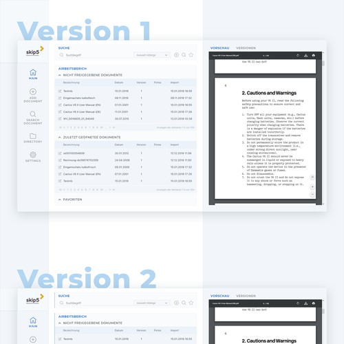 User Interface for a document management system