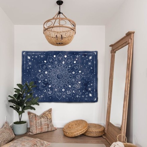 Moon mandala graphic for tapestry in yoga room
