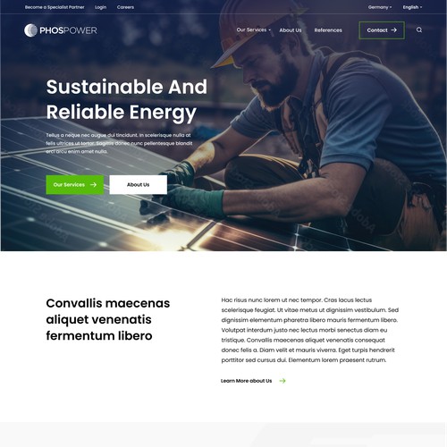 Landing page design for solar panels energy company