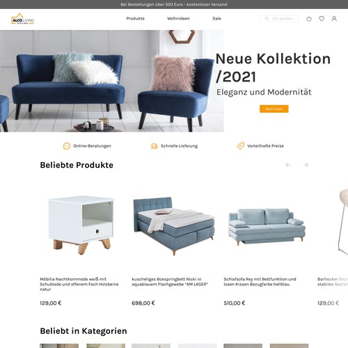 Redesign of the home page of an online furniture store Alco Living