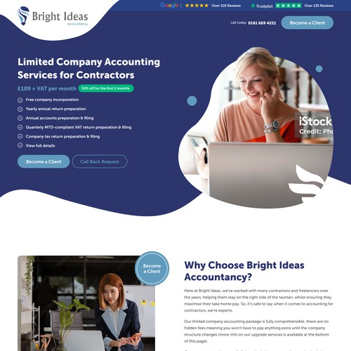 landing page for UK top accounting services