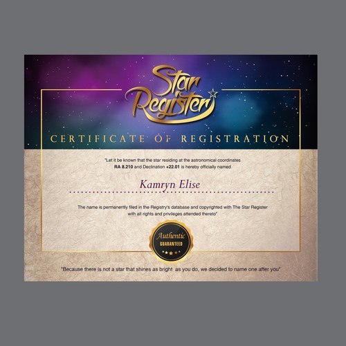 Star Register Certificate