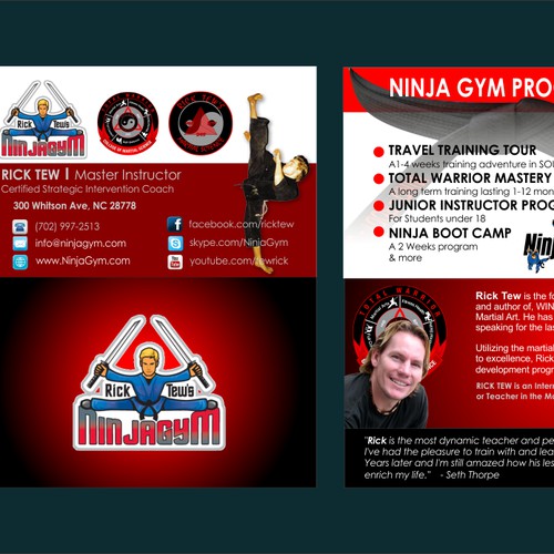 Create a descriptive 4 sided card about my NinjaGym® programs