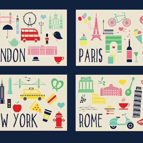 Create city themed graphics: London, Paris, Rome, and NYC for Tablet and Mobile cases