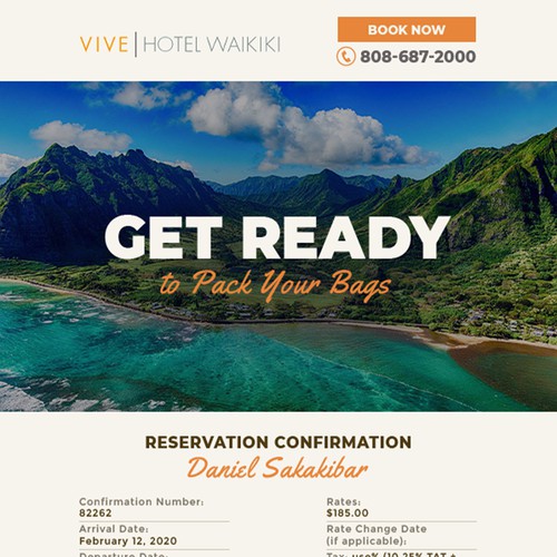 Confirmation Email for Boutique Hotel in Hawaii