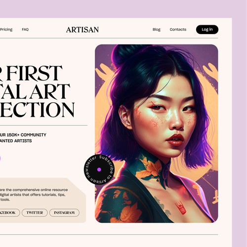Website design for the huge, modern digital artists resourse