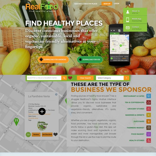 Create a website for RealFood: Find healthy places