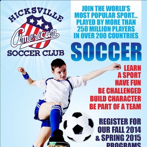 Create a catchy flyer for youth soccer club! Fun and creative!