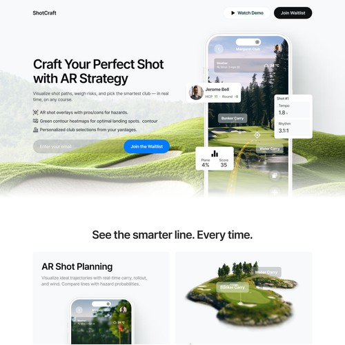 Golf App Landing Page Design