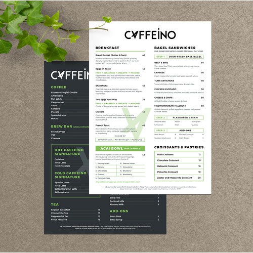 Caffeino Menu design