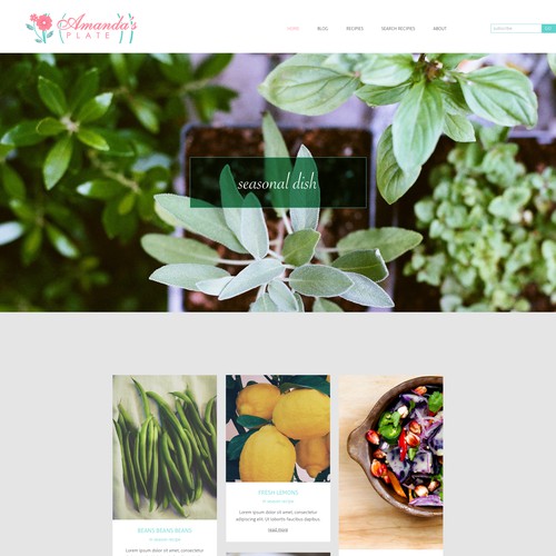 Landing page design for food blog