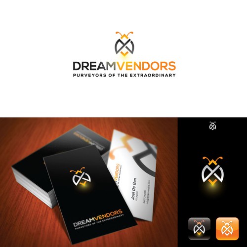 Create the next logo and business card for DreamVendors