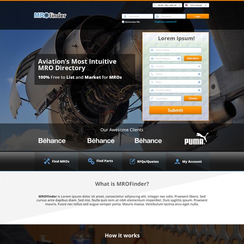 Create a modern Landing Page with Large Webform for Aviation B2B Directory