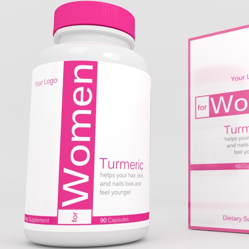 Create a bold, feminine label design for a women's supplement line