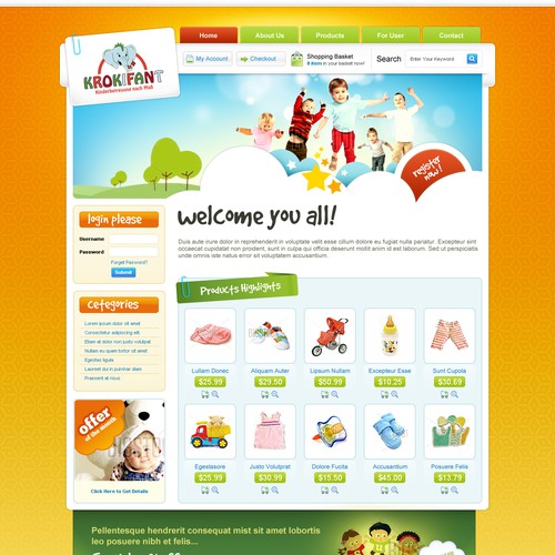 Website design for a online market for children and parents