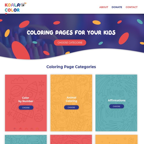 Fun web page design for coloring pages website
