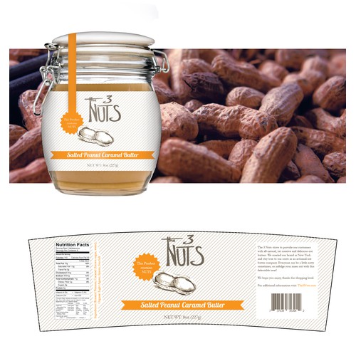 Create a winning label design for an up and coming nut butter line, The 3 Nuts