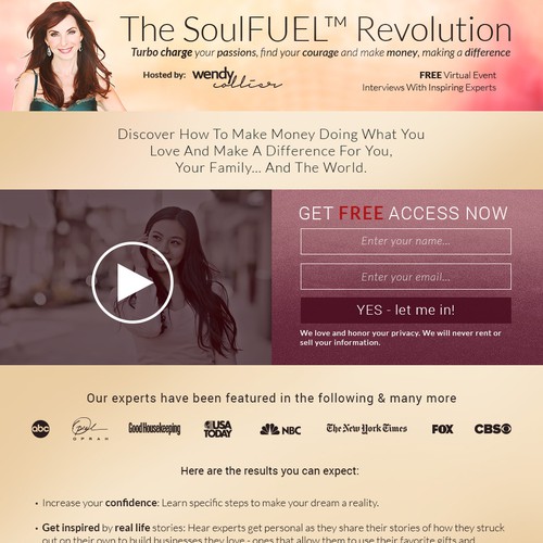 Create an eye-catching, creative landing page for "The SoulFUEL™ Revolution" Virtual Event opt-in pg