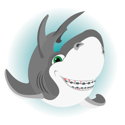 A friendly shark wearing braces.