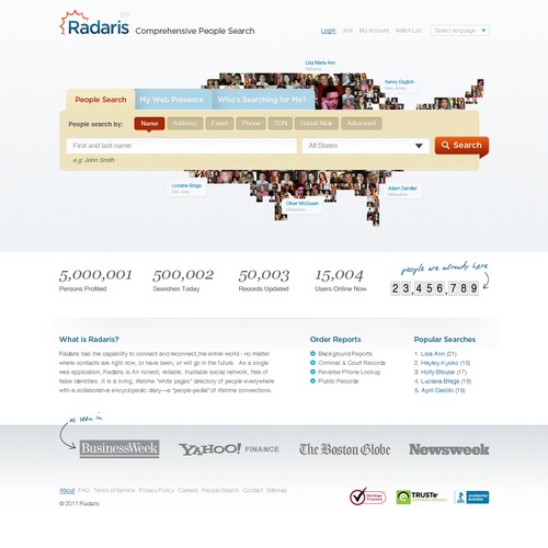 website re-design for  www.radaris.com