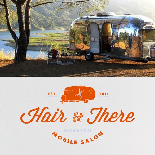 Create a logo for an exciting new metropolitan mobile hair salon business housed in a vintage Airstream!