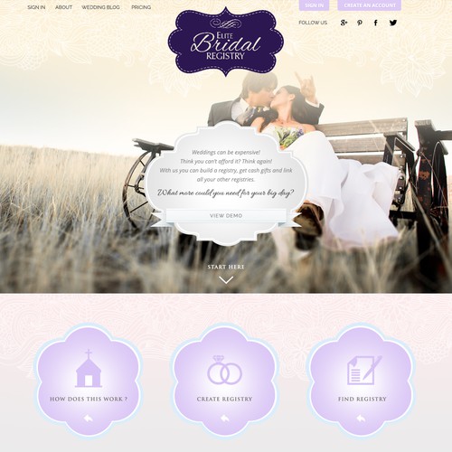 Create a beautiful and elegant site for Elite Bridal Registry