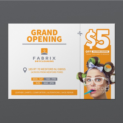 Bold, Chic and Casual Postcard design for Drycleaners Opening