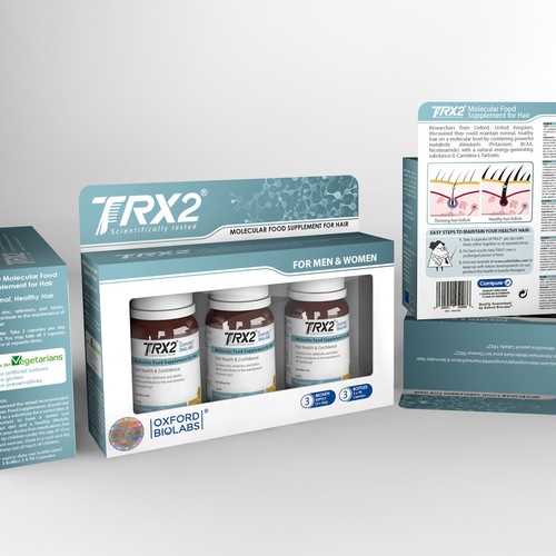 Premium outer packaging design for line of novel food supplements