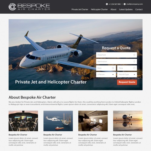 Develop a Homepage for a Private Jet and Helicopter Charter company