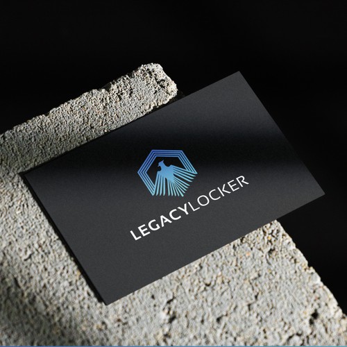 A geometric nested eagle and hexagonal vault logo