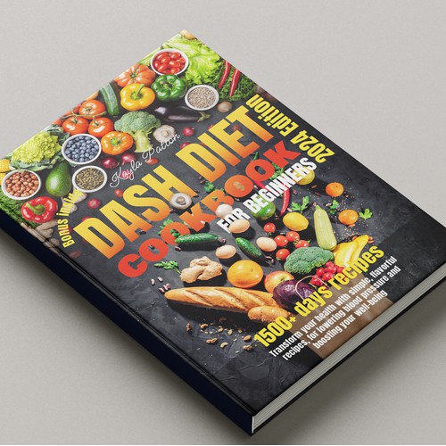 Vibrant and colourful book design for a DASH diet Cookbook