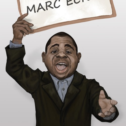 Caricature painting of "GARY COLEMAN- CHILD ACTOR ASKing  "WHO IS MARC ECKO?"---Create the next illustration for BOOK