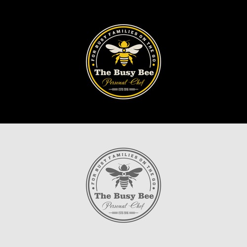 Design a neat clean fun logo for personal chef service as a bee. The Busy Bee Personl Chef