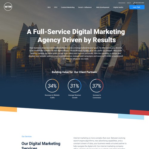 Webpage design for digital marketing company