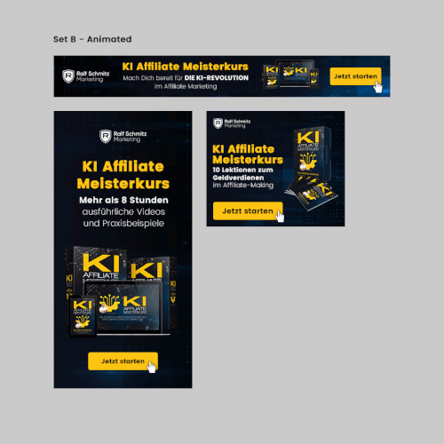 Advertising banner set for video course "KI Affiliate Meisterkurs"