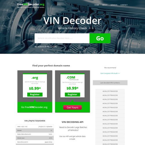 VIN Decoder Landing Page