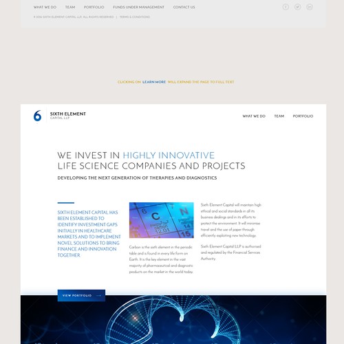 Expandable homepage for life science investors website