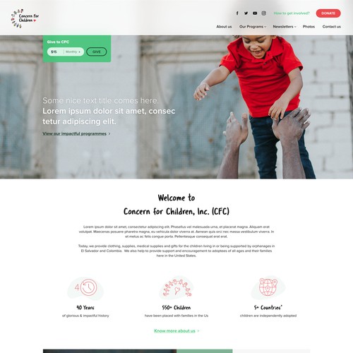 Homepage design for a non-profit organization