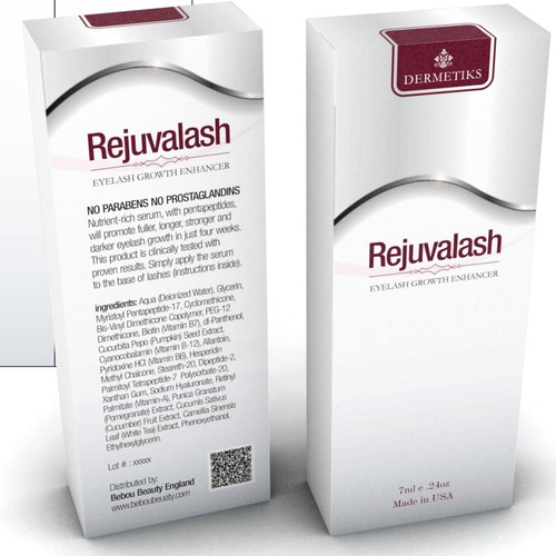 product packaging for Brand name: Dermetics  Product name: Rejuvalash