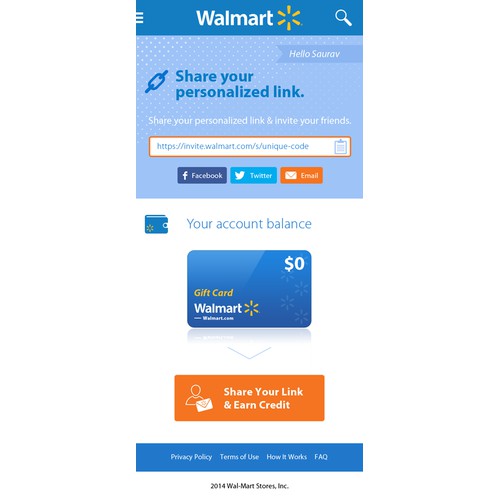 Website for Walmart's Invite a Friend program