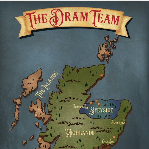 Custom map of Scottish distilleries 