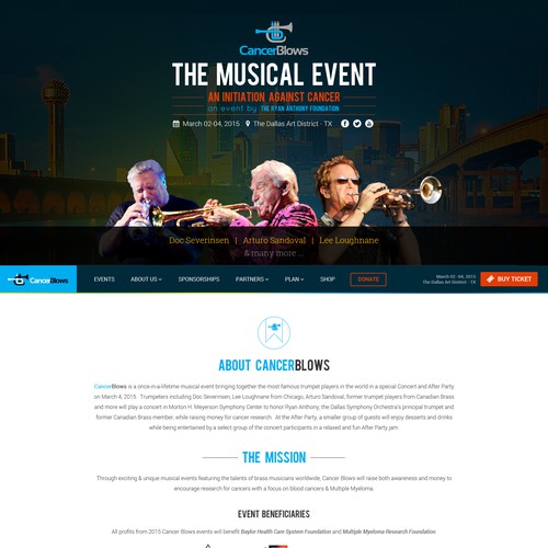 Winning homepage design for a charity event - Cancer Blows. 