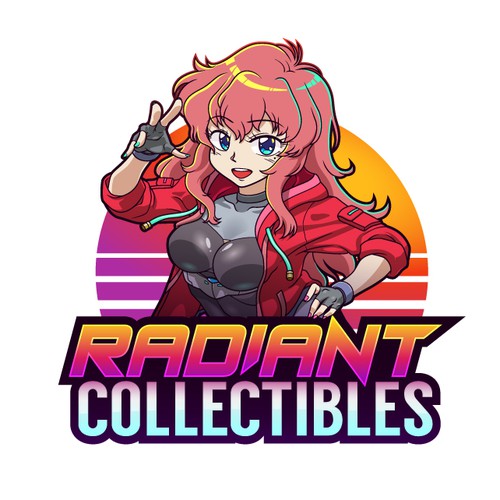 Cute anime girl 80s style logo