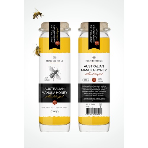 Create a high end Manuka honey label for Honey Bee Hill Co