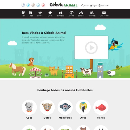 Colorfull website design for an Animal Town