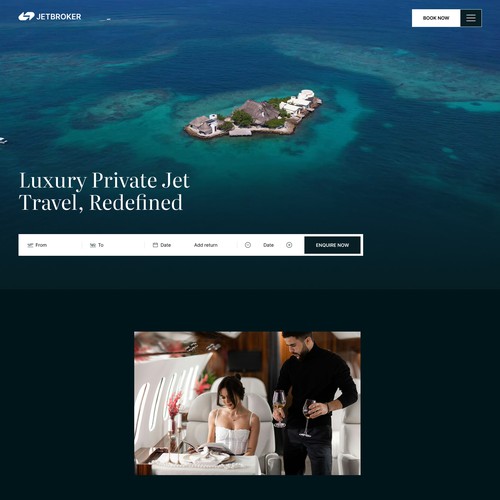Homepage for a private jet booking service