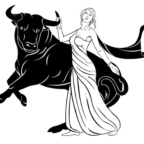 Simple, Regal, and Strong Graphic of Woman grabbing bull by the horns!