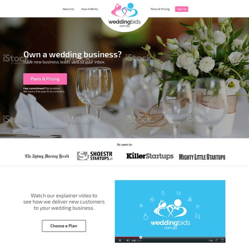 Landing page for wedding service marketplace.