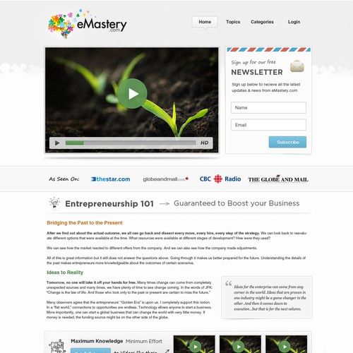 Create the next website design for eMastery.com "Maximum Knowledge, Minimum Effort"